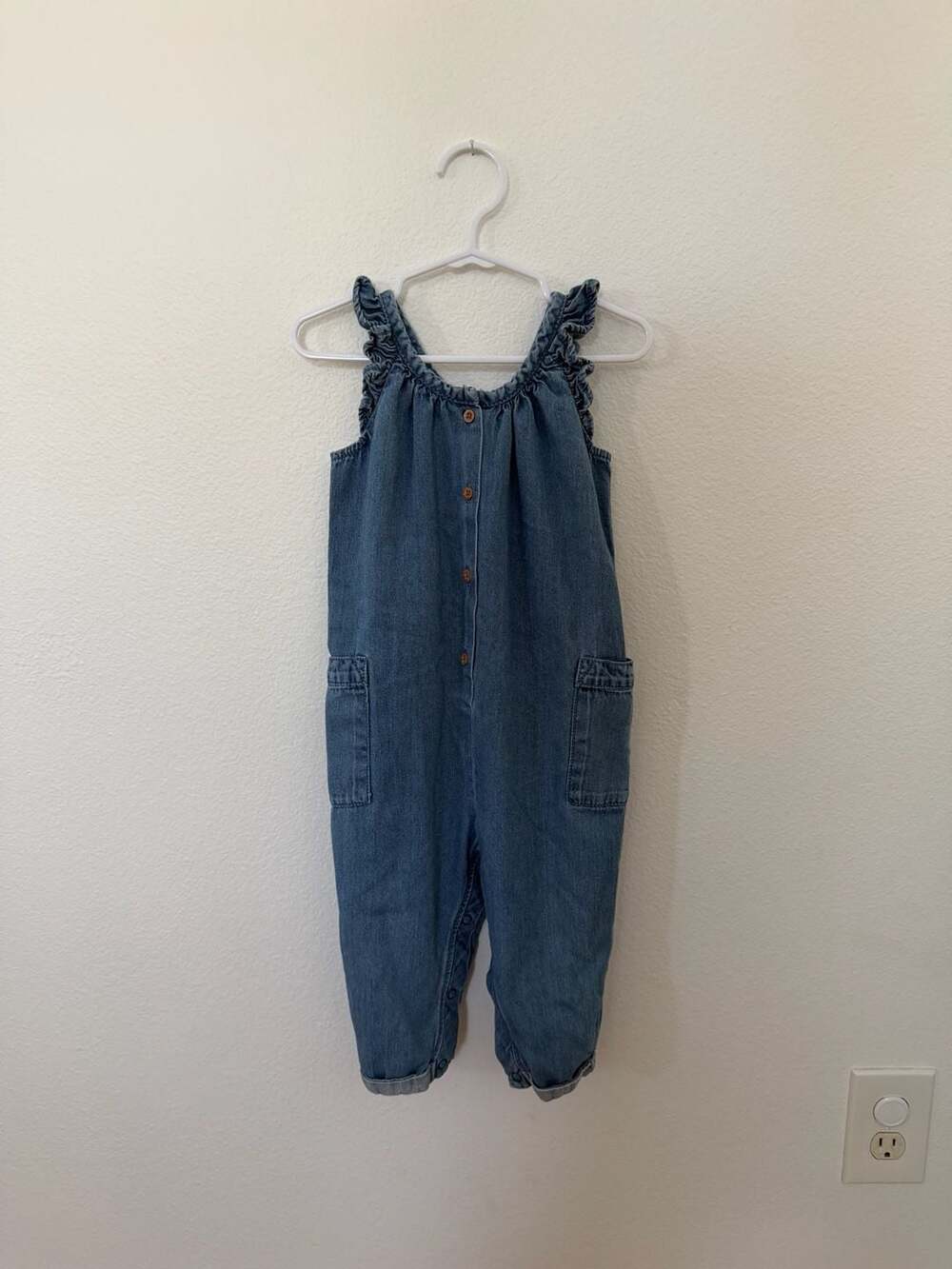 Next Blue Denim Ruffle Strap Jumpsuit Overalls 12-18 Months